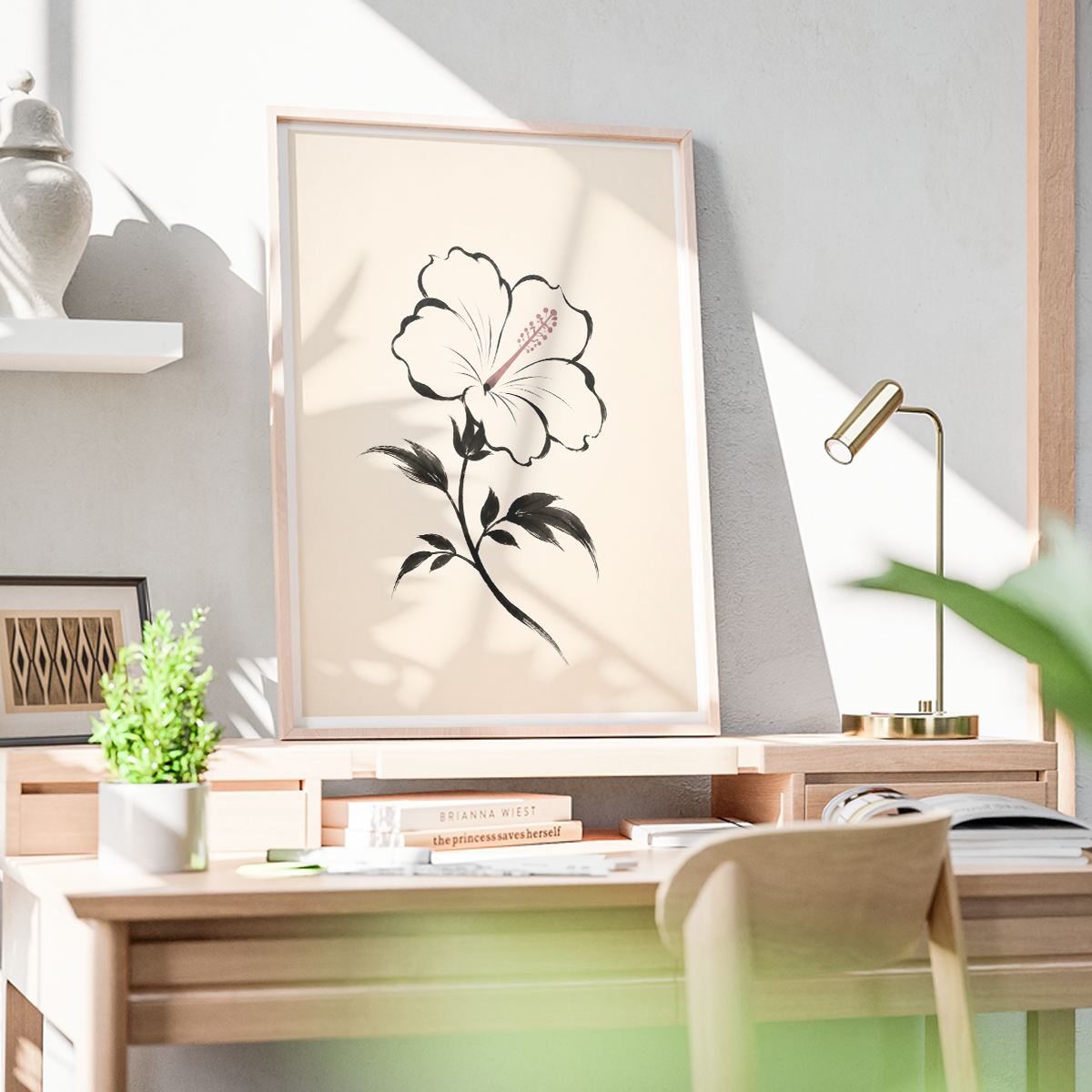 Hanok Mugunghwa Flower - South Korea - Travel Poster Print Modern Style Wall Art