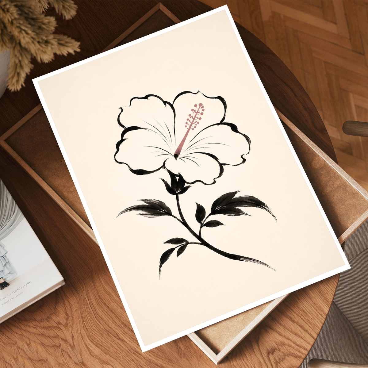 Hanok Mugunghwa Flower - South Korea - Travel Poster Print Modern Style Wall Art