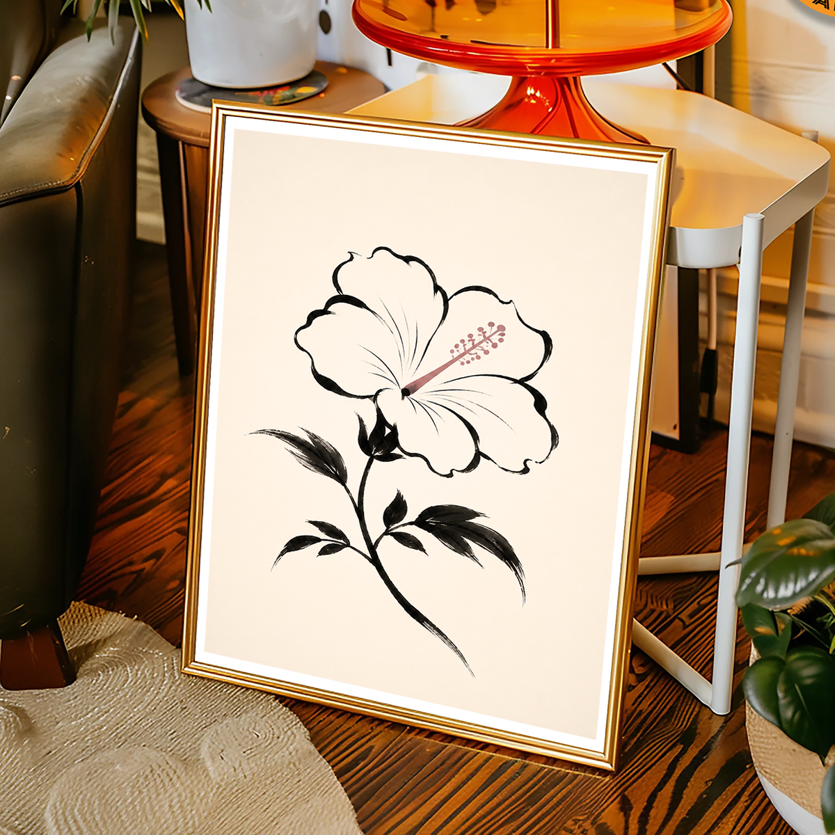 Hanok Mugunghwa Flower - South Korea - Travel Poster Print Modern Style Wall Art