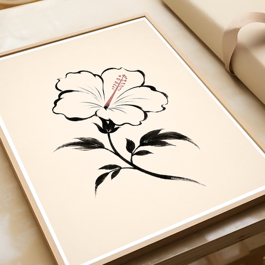 Hanok Mugunghwa Flower - South Korea - Travel Poster Print Modern Style Wall Art - Art Print - Travel Art Poster