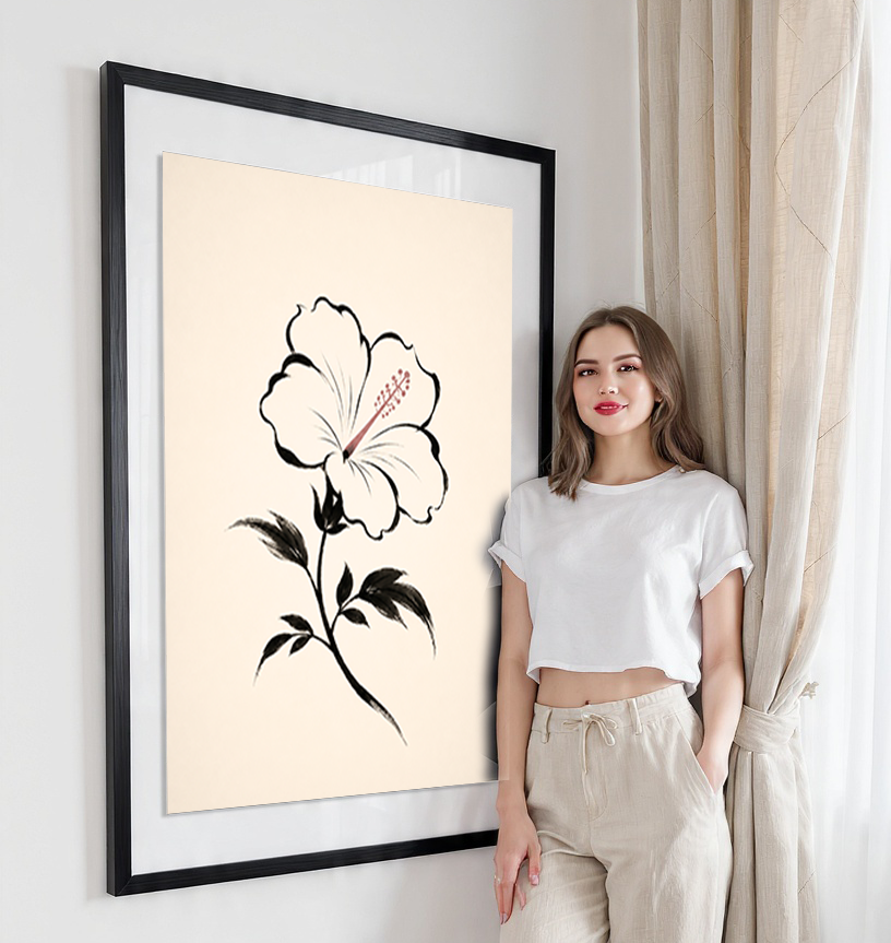 Hanok Mugunghwa Flower - South Korea - Travel Poster Print Modern Style Wall Art