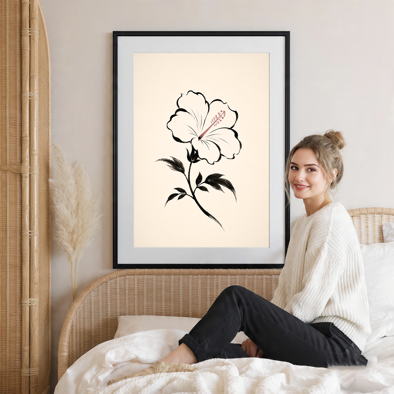 Hanok Mugunghwa Flower - South Korea - Travel Poster Print Modern Style Wall Art