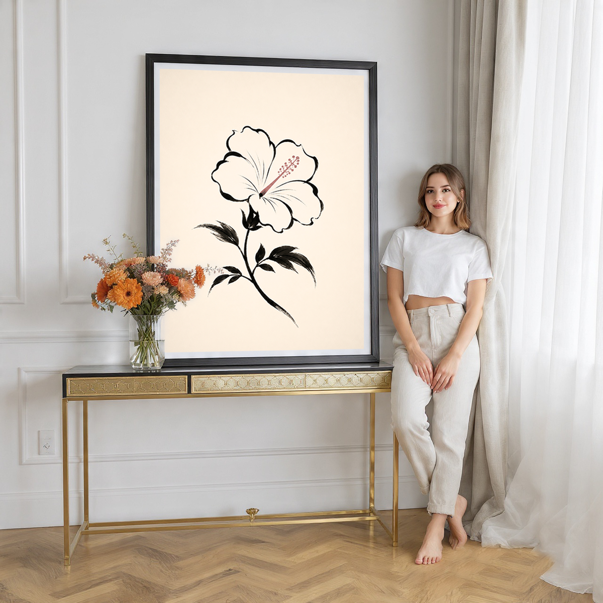 Hanok Mugunghwa Flower - South Korea - Travel Poster Print Modern Style Wall Art