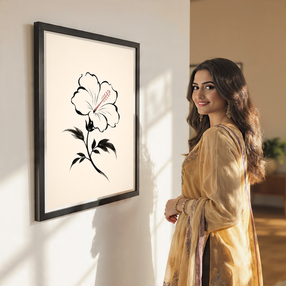 Hanok Mugunghwa Flower - South Korea - Travel Poster Print Modern Style Wall Art