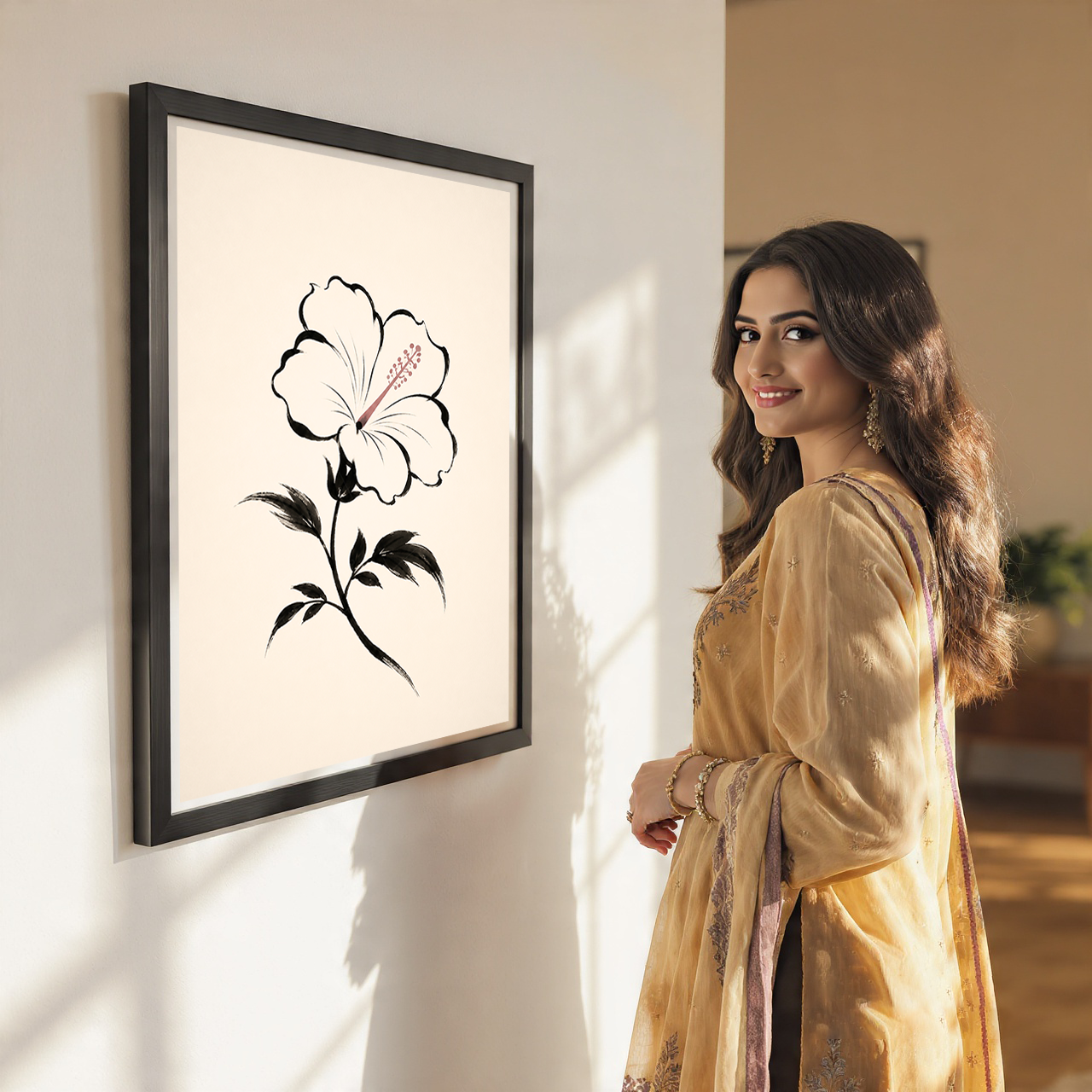 Hanok Mugunghwa Flower - South Korea - Travel Poster Print Modern Style Wall Art