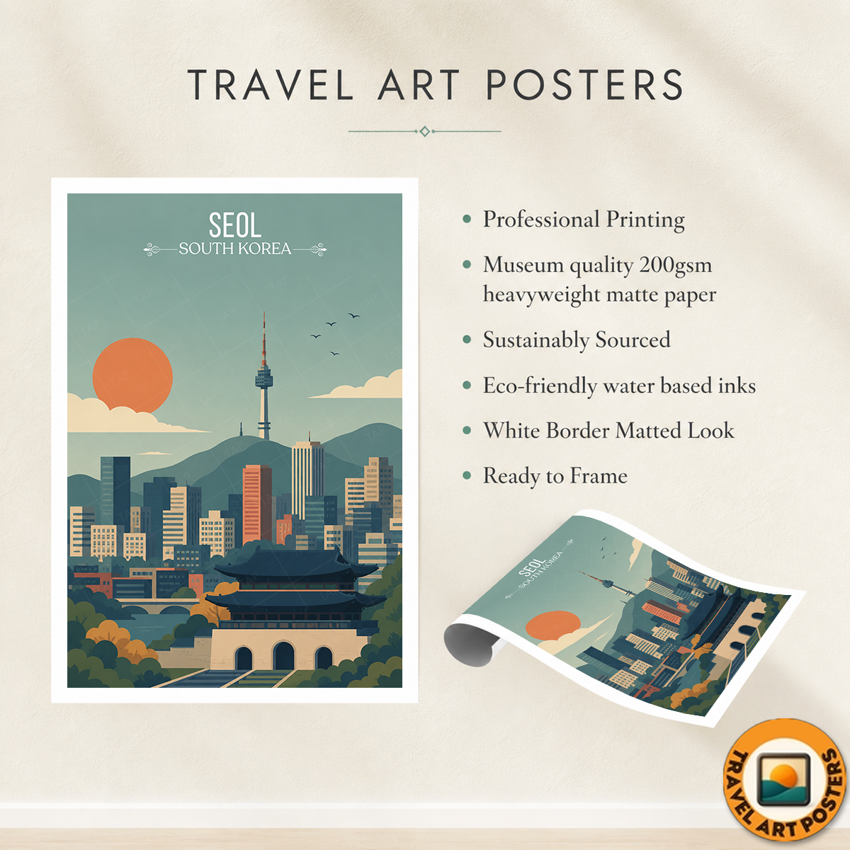 Seol - South Korea - Travel Poster Print Modern Style Wall Art