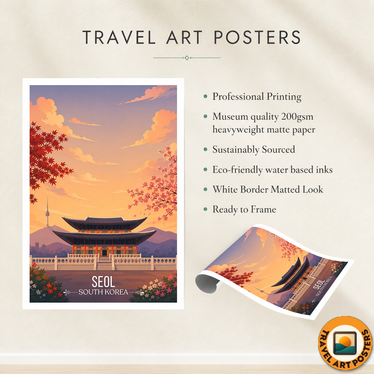 Seol - South Korea - Travel Poster Print Modern Style Wall Art