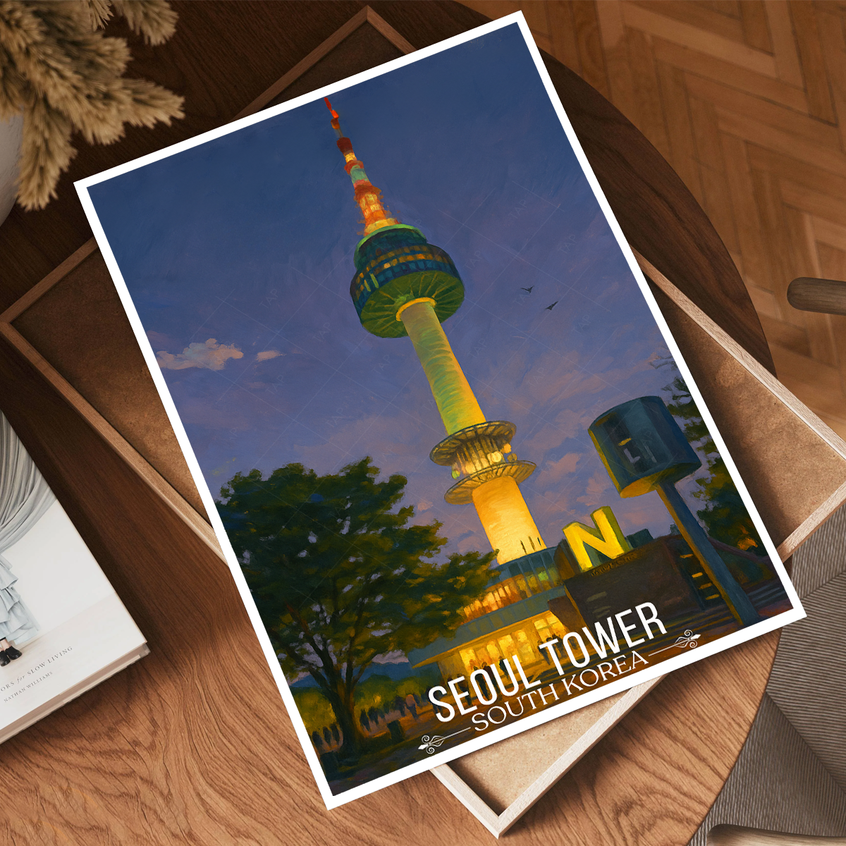 Seol Tower - South Korea - Travel Poster Print Modern Style Wall Art