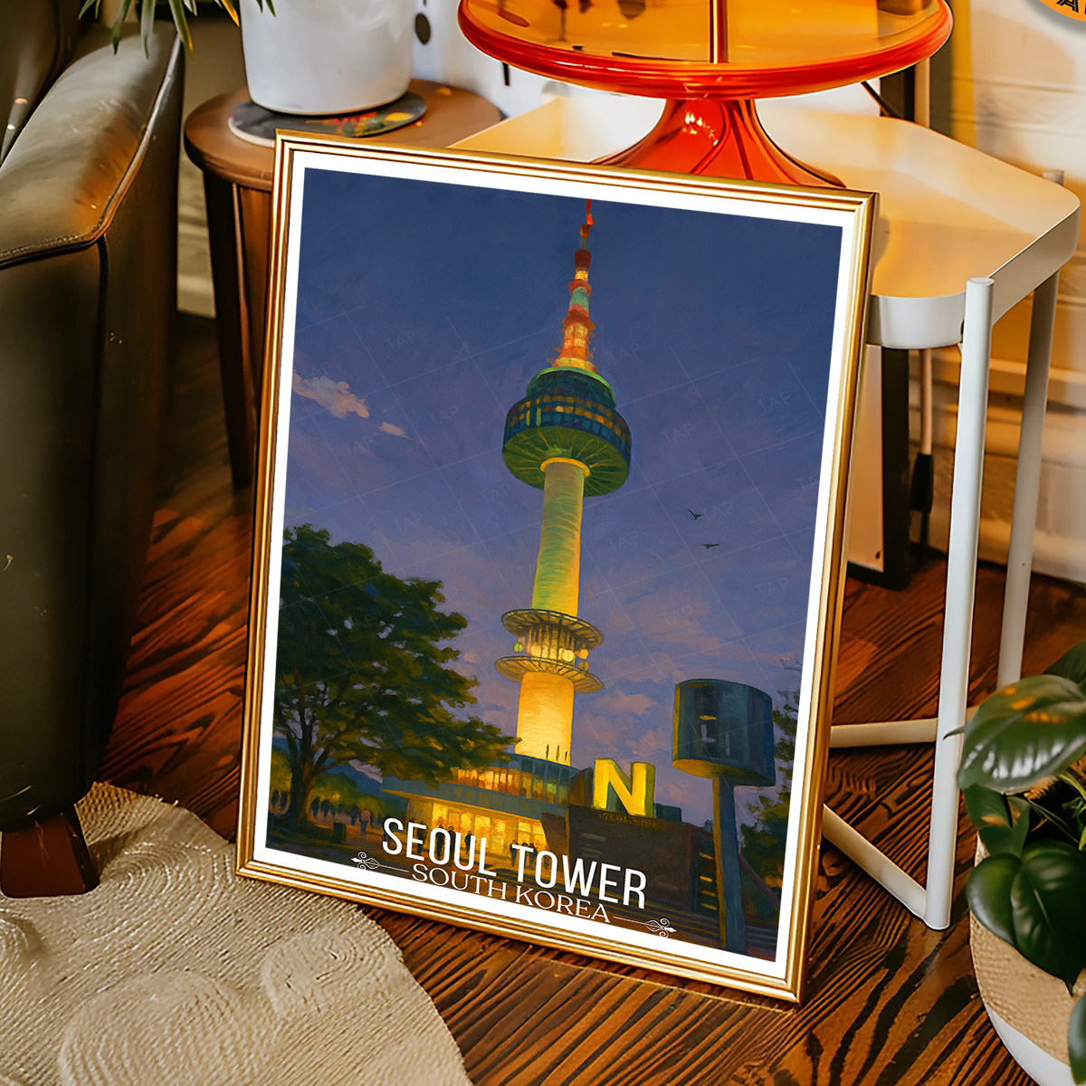 Seol Tower - South Korea - Travel Poster Print Modern Style Wall Art