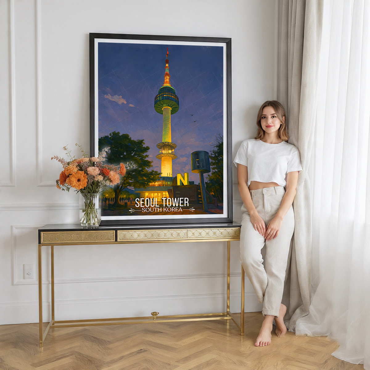 Seol Tower - South Korea - Travel Poster Print Modern Style Wall Art