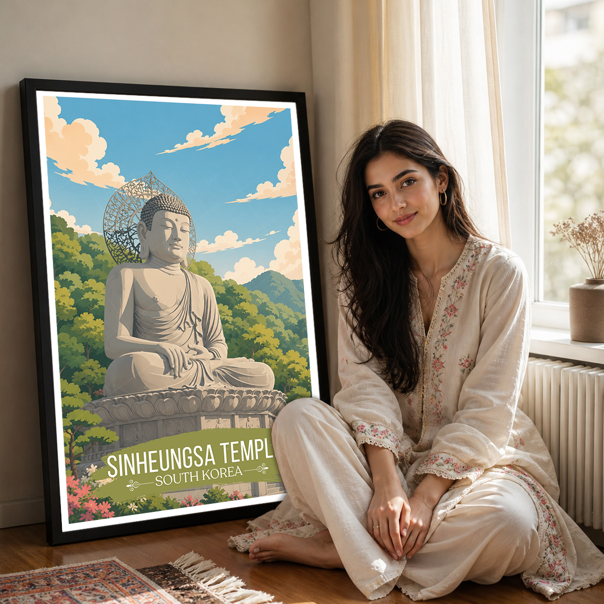 Sinheungsa Temple - South Korea - Travel Poster Print Modern Style Wall Art