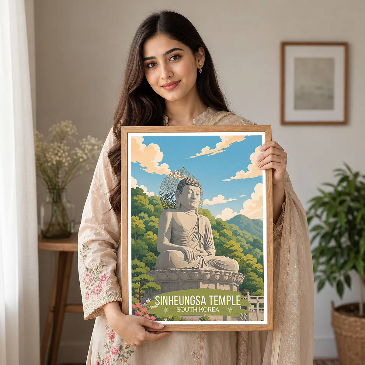 Sinheungsa Temple - South Korea - Travel Poster Print Modern Style Wall Art