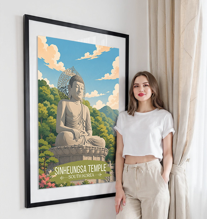 Sinheungsa Temple - South Korea - Travel Poster Print Modern Style Wall Art