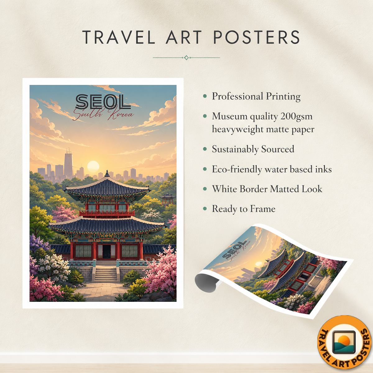 South Korea - Travel Poster Print Modern Style Wall Art