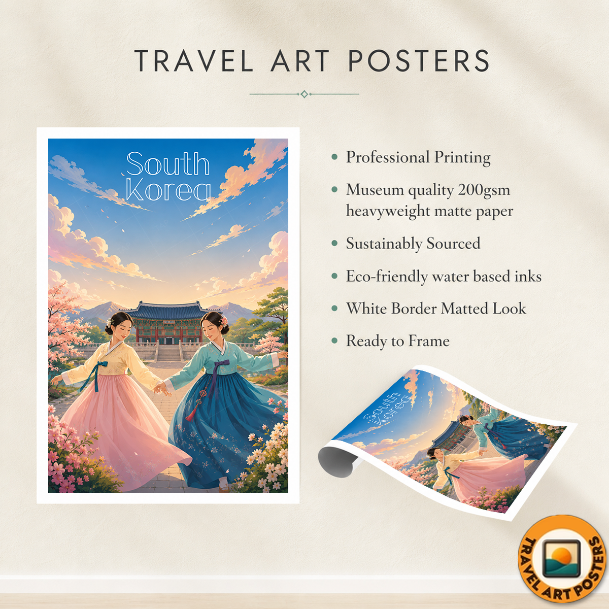 South Korea - Travel Poster Print Modern Style Wall Art
