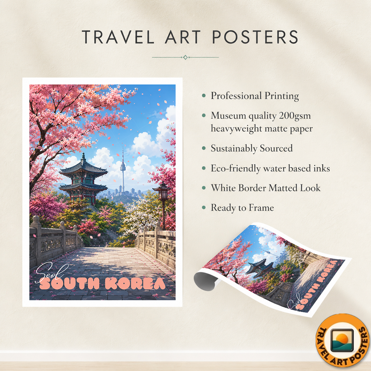 South Korea - Travel Poster Print Modern Style Wall Art
