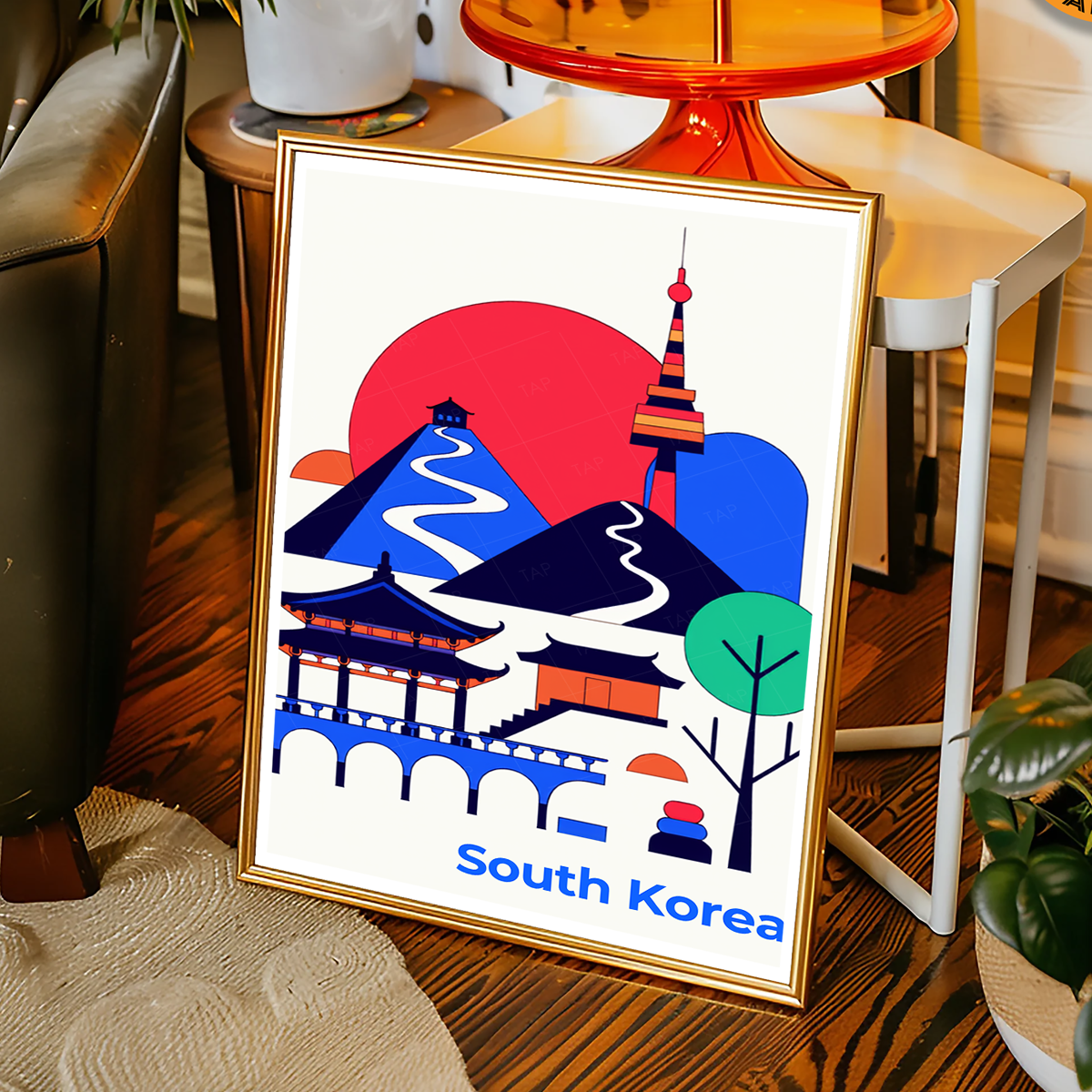 South Korea - Travel Poster Print Modern Style Wall Art