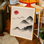 Hanok Sumi-e Red Sun - South Korea - Travel Poster Print Modern Style Wall Art