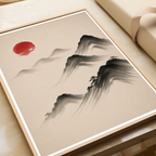 Hanok Sumi-e Red Sun - South Korea - Travel Poster Print Modern Style Wall Art