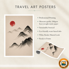 Hanok Sumi-e Red Sun - South Korea - Travel Poster Print Modern Style Wall Art