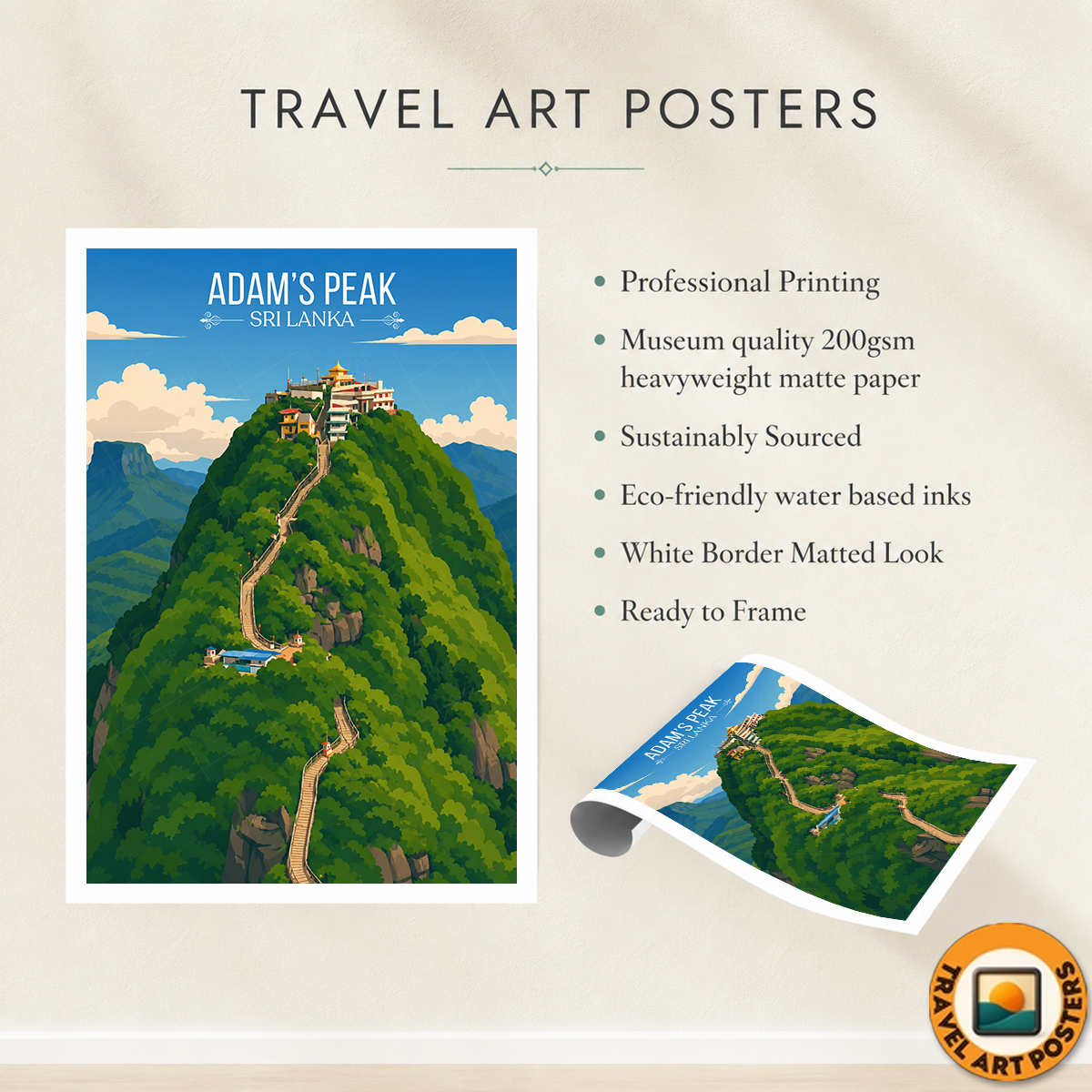Adam's Peak - Sri Lanka - Travel Poster Print Modern Style Wall Art - Art Print - Travel Art Poster