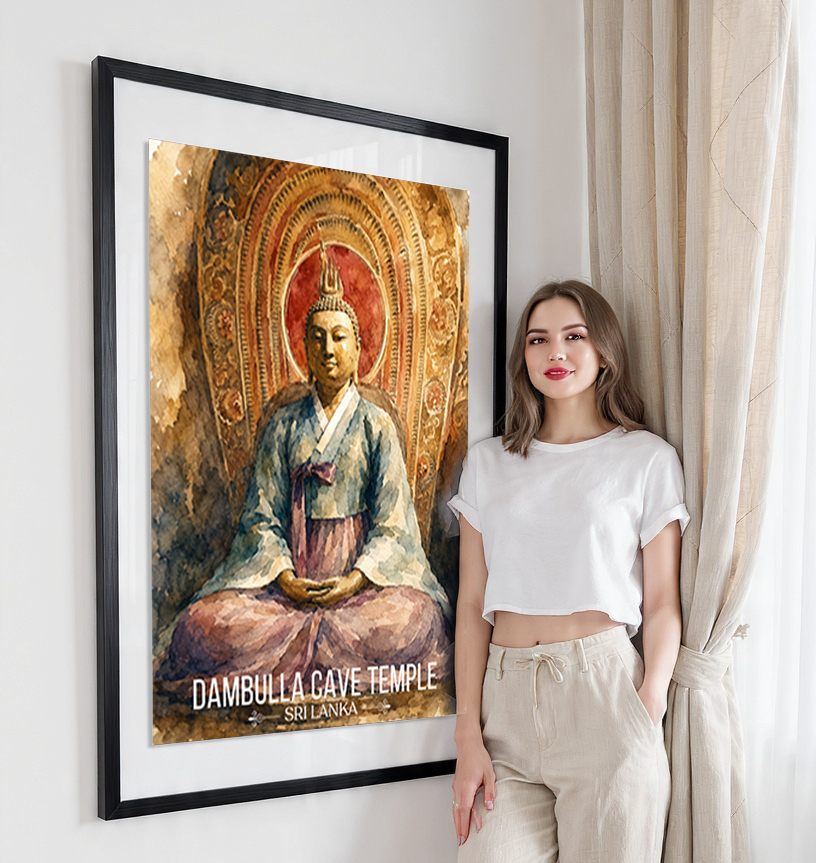 Dambulla Cave Temple - Sri Lanka - Travel Poster Print Modern Style Wall Art - Art Print - Travel Art Poster