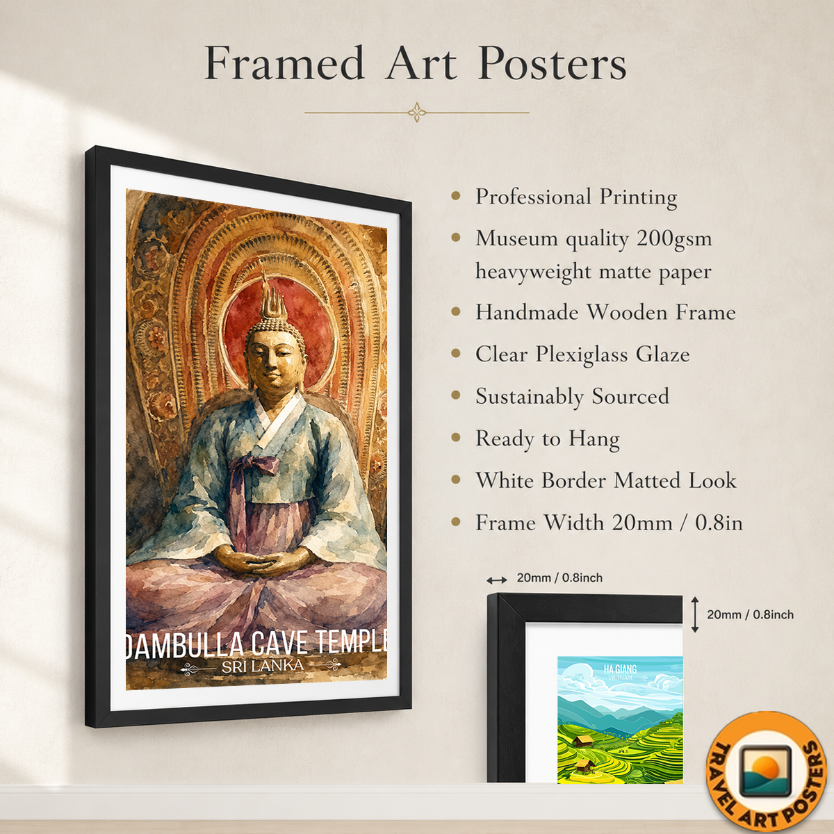 Dambulla Cave Temple - Sri Lanka - Travel Poster Print Modern Style Wall Art - Art Print - Travel Art Poster