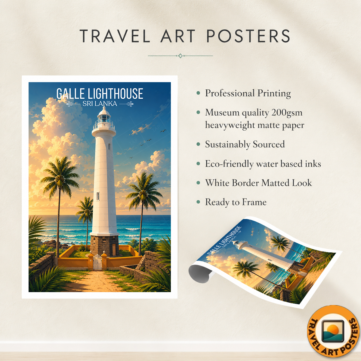 Galle Lighthouse - Sri Lanka - Travel Poster Print Modern Style Wall Art - Art Print - Travel Art Poster