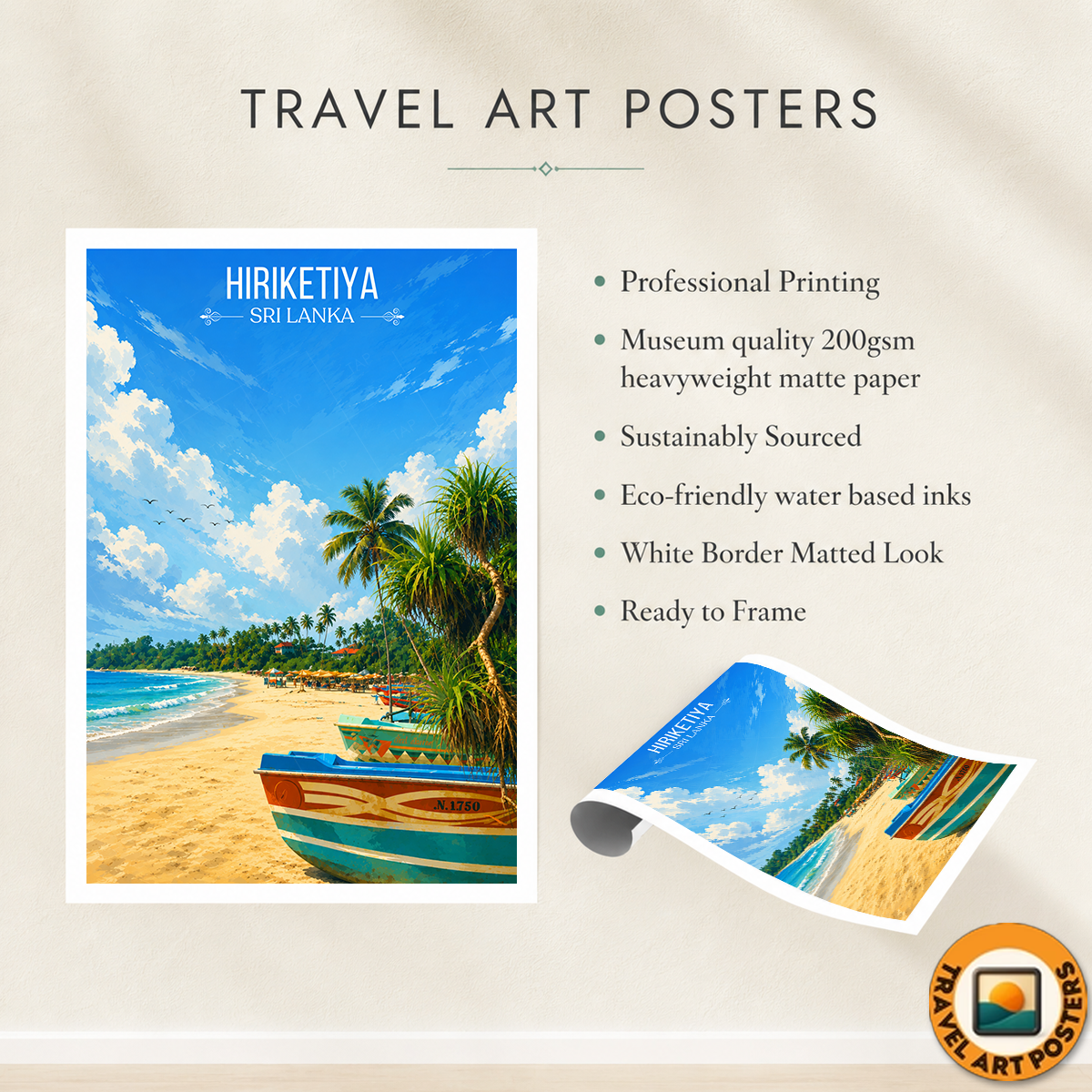 Hiriketiya - Sri Lanka - Travel Poster Print Modern Style Wall Art - Art Print - Travel Art Poster