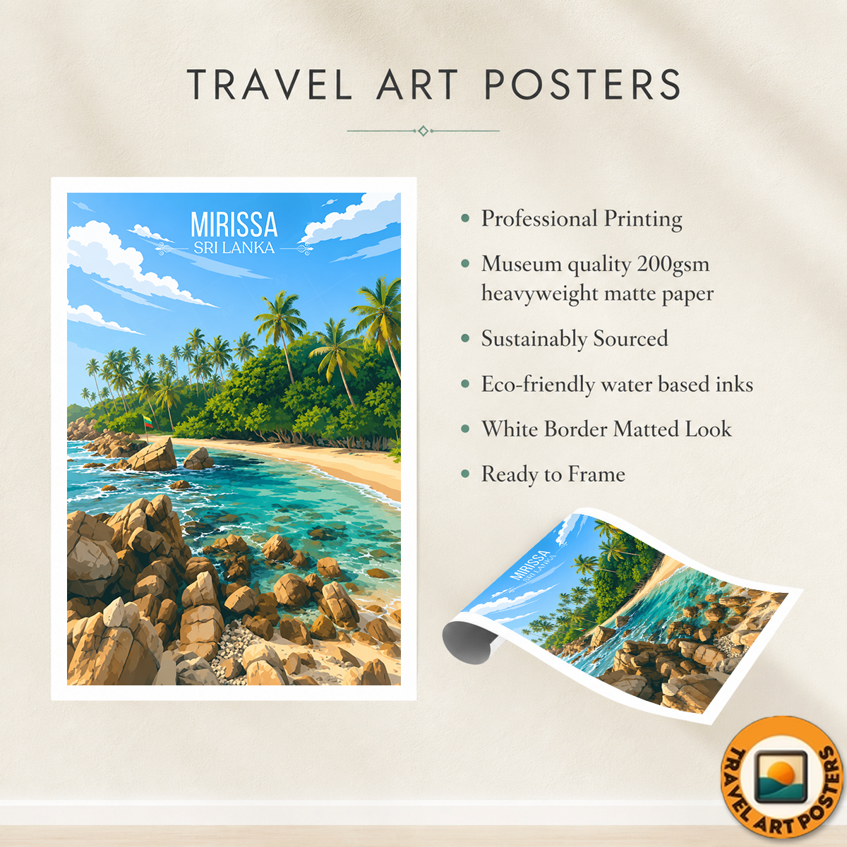 Mirissa - Sri Lanka - Travel Poster Print Modern Style Wall Art - Art Print - Travel Art Poster
