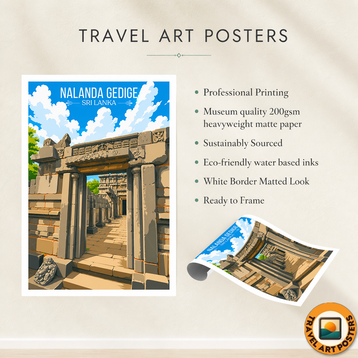 Nalanda Gedige - Sri Lanka - Travel Poster Print Modern Style Wall Art - Art Print - Travel Art Poster