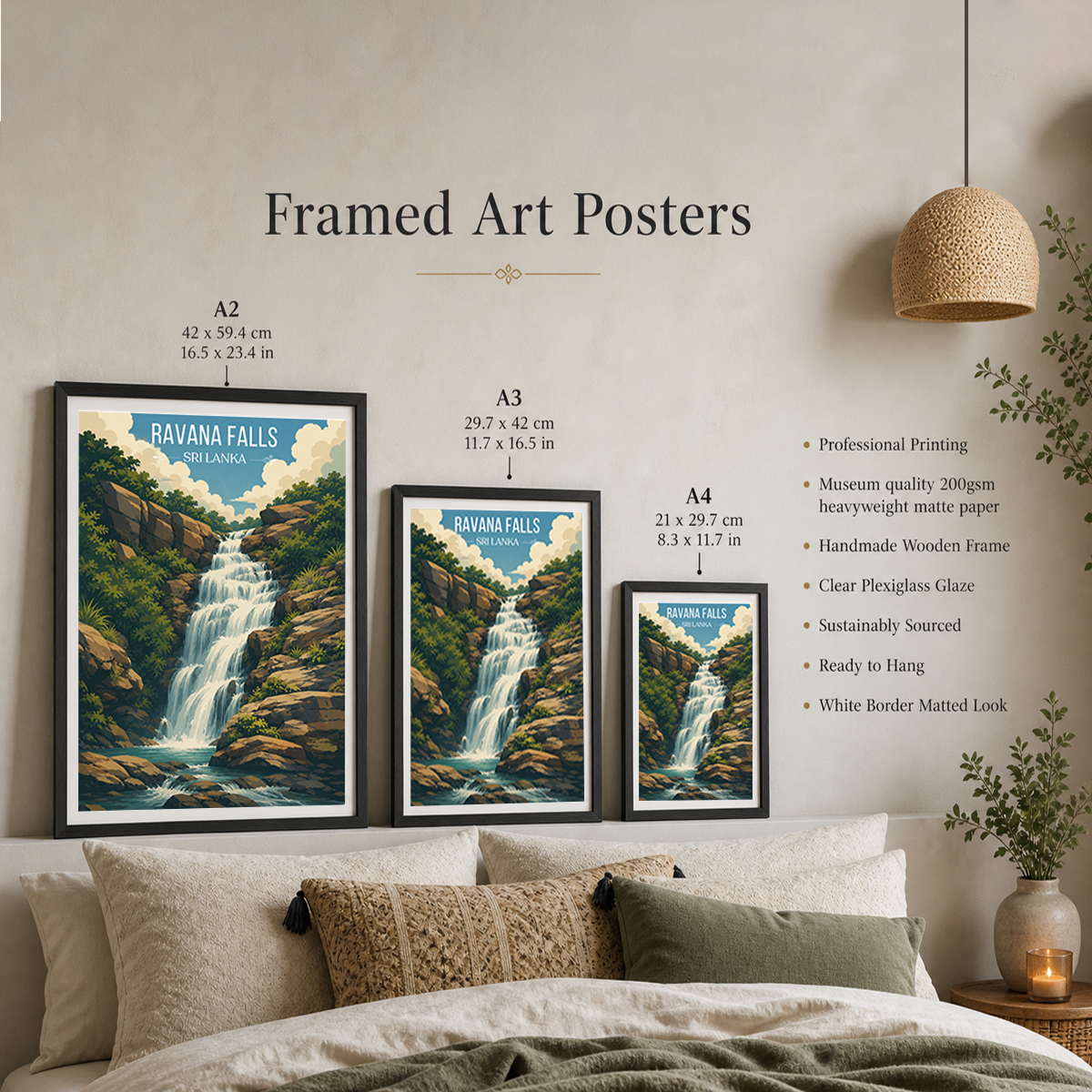 Ravana Falls - Sri Lanka - Travel Poster Print Modern Style Wall Art - Art Print - Travel Art Poster