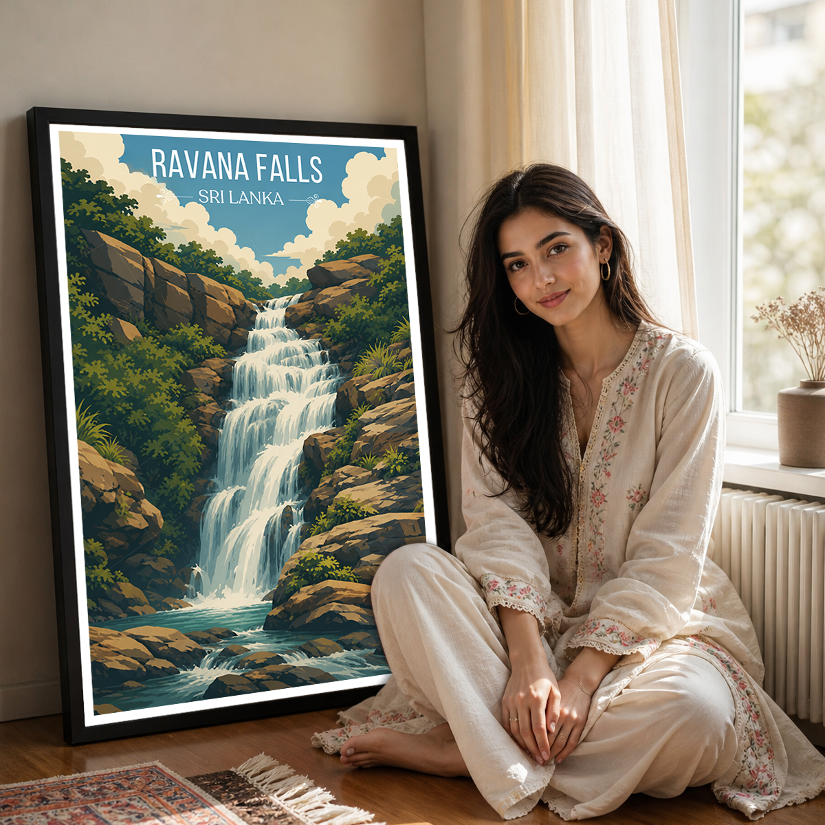 Ravana Falls - Sri Lanka - Travel Poster Print Modern Style Wall Art - Art Print - Travel Art Poster