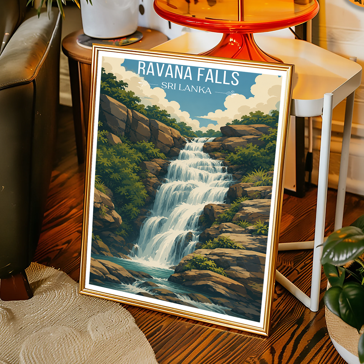 Ravana Falls - Sri Lanka - Travel Poster Print Modern Style Wall Art - Art Print - Travel Art Poster