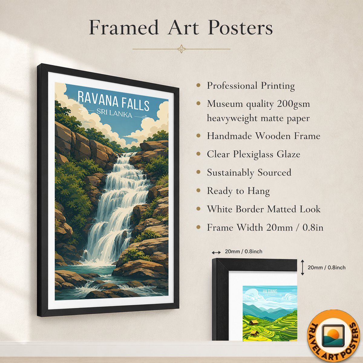 Ravana Falls - Sri Lanka - Travel Poster Print Modern Style Wall Art - Art Print - Travel Art Poster