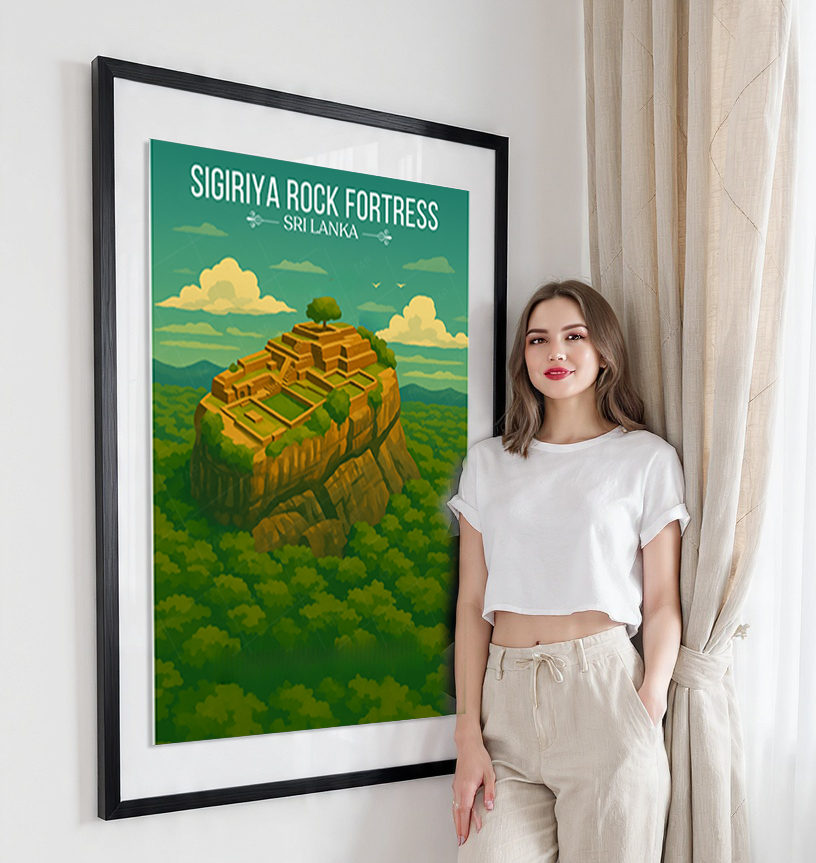 Sigiriya Rock Fortress - Sri Lanka - Travel Poster Print Modern Style Wall Art - Art Print - Travel Art Poster