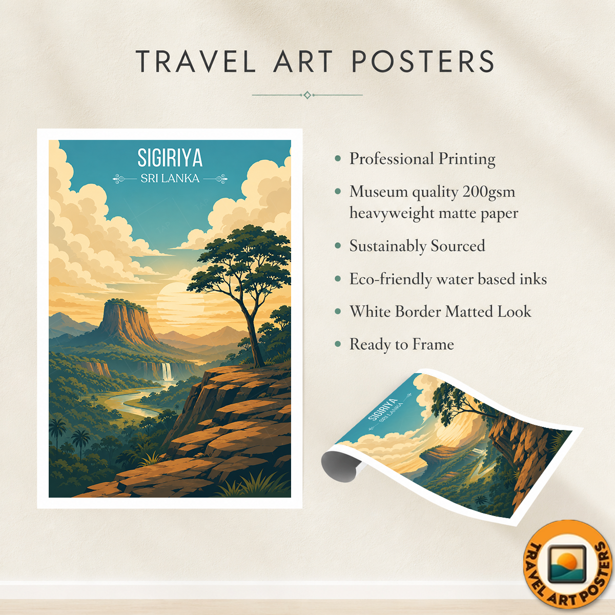 Sigiriya - Sri Lanka - Travel Poster Print Modern Style Wall Art - Art Print - Travel Art Poster