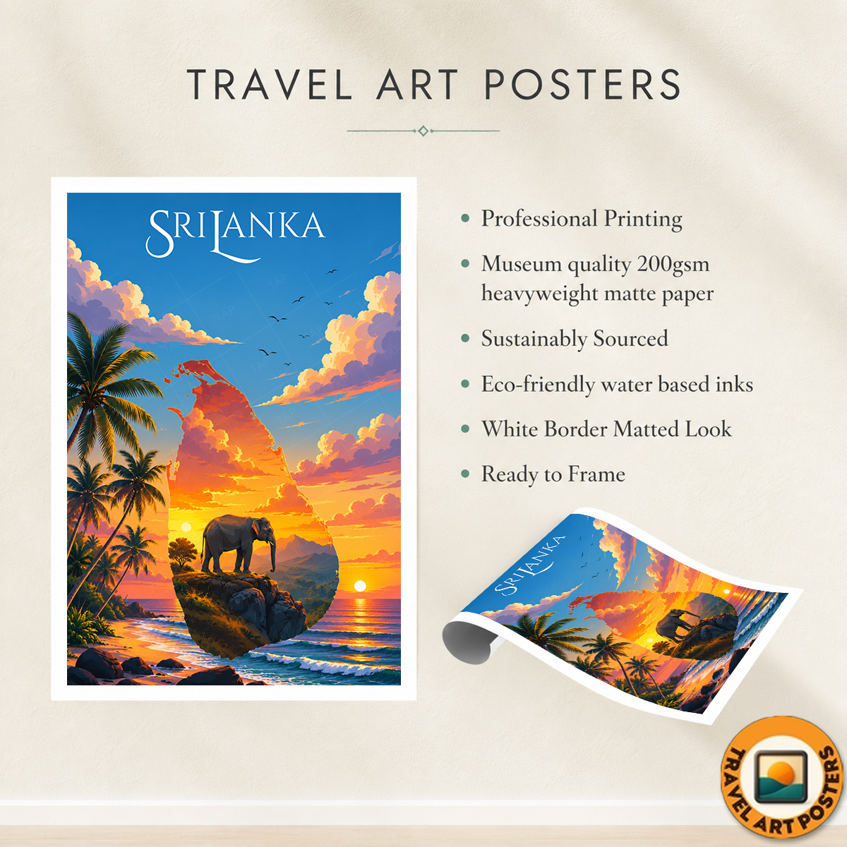 Sri Lanka - Travel Poster Print Modern Style Wall Art