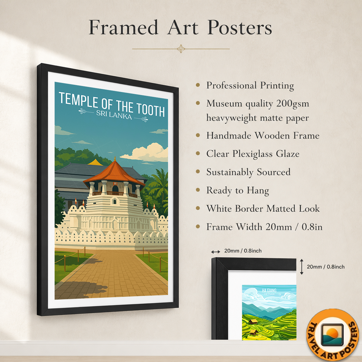 Temple of the Tooth - Sri Lanka - Travel Poster Print Modern Style Wall Art
