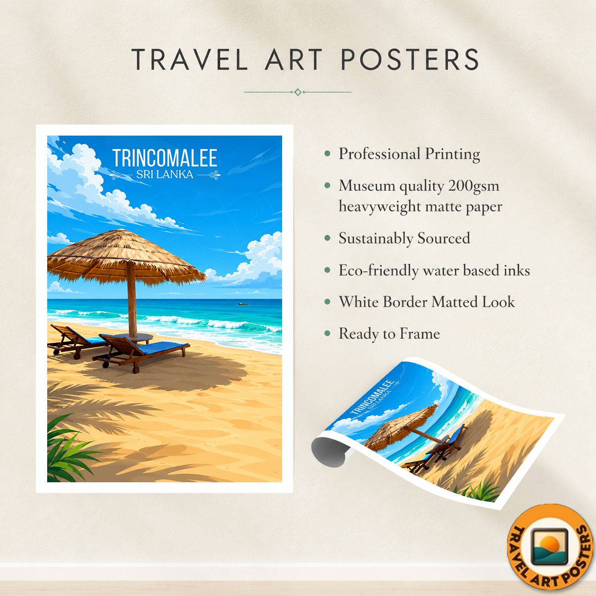 Trincomalee - Sri Lanka - Travel Poster Print Modern Style Wall Art