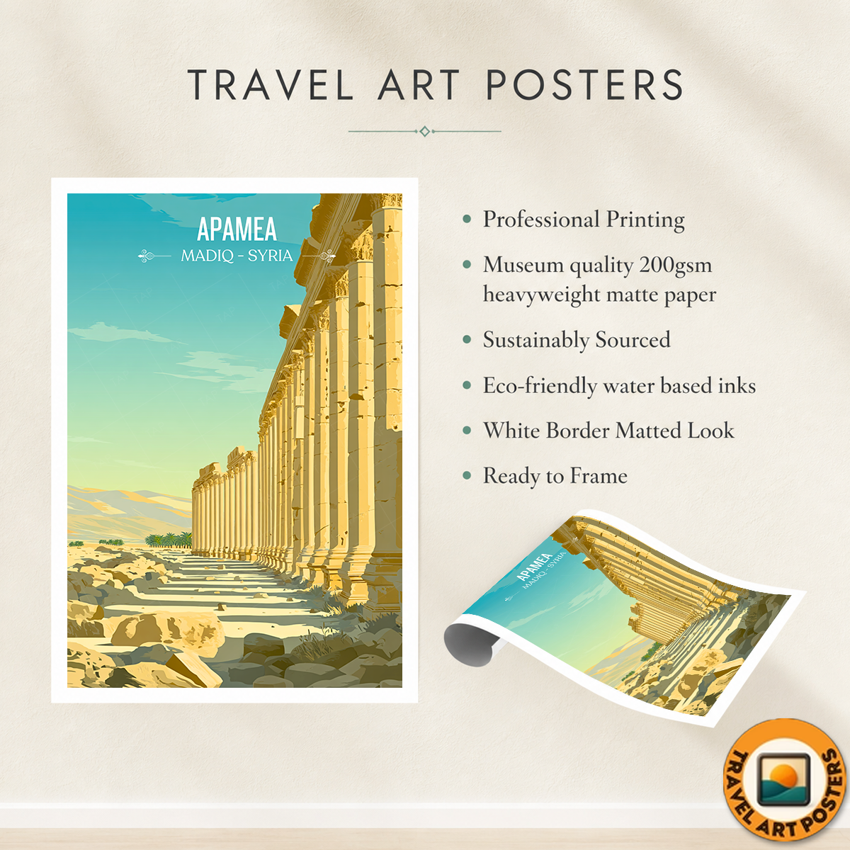 Apamea - Syria - Travel Poster Print Modern Style Wall Art