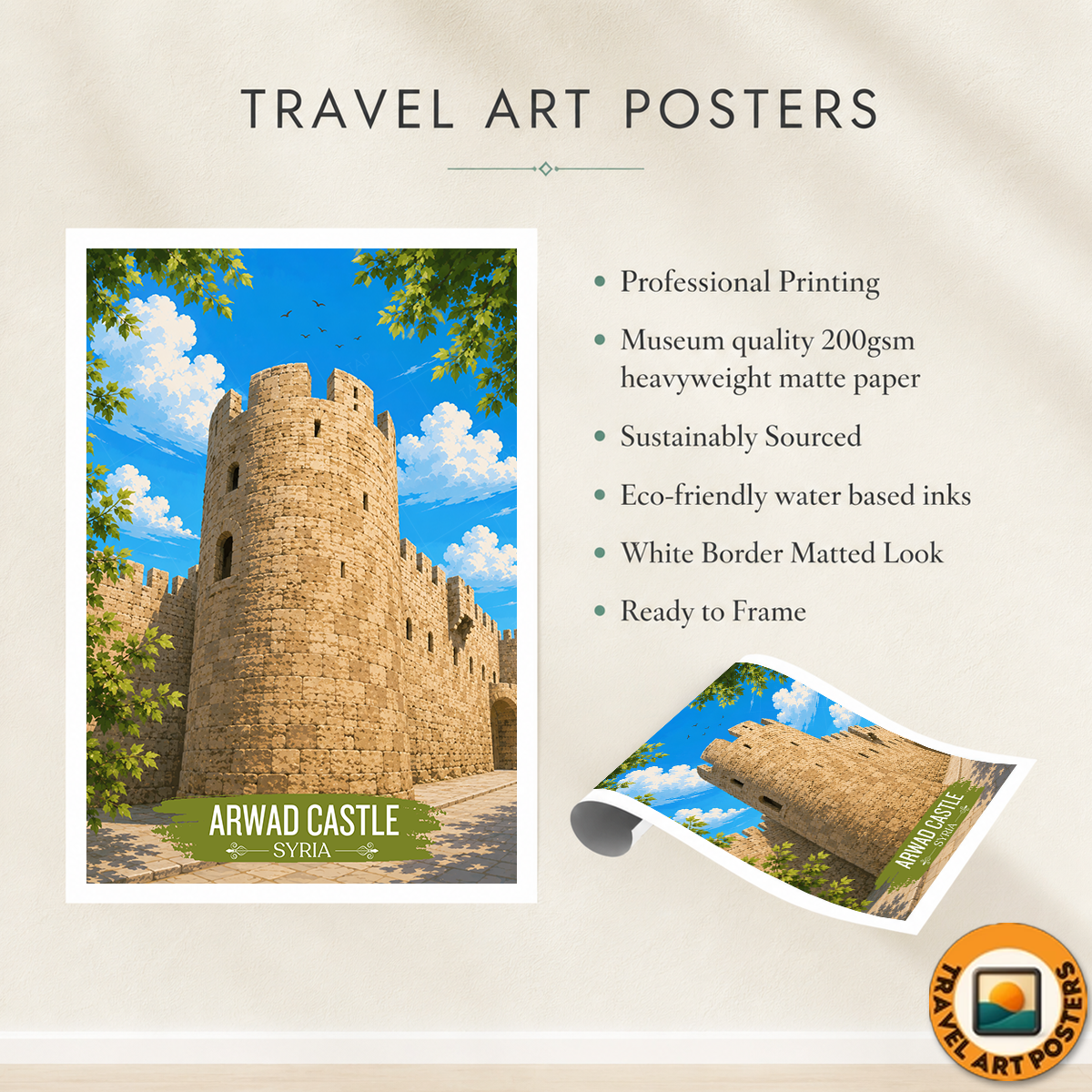 Arwad Castle - Syria - Travel Poster Print Modern Style Wall Art