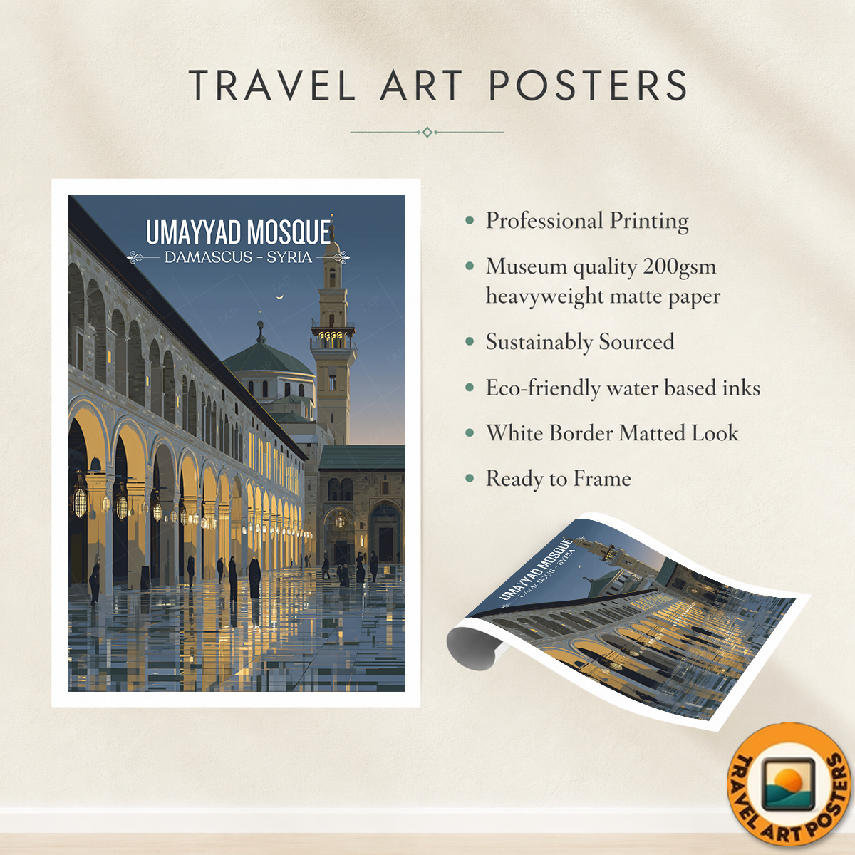Damascus - Syria - Travel Poster Print Modern Style Wall Art