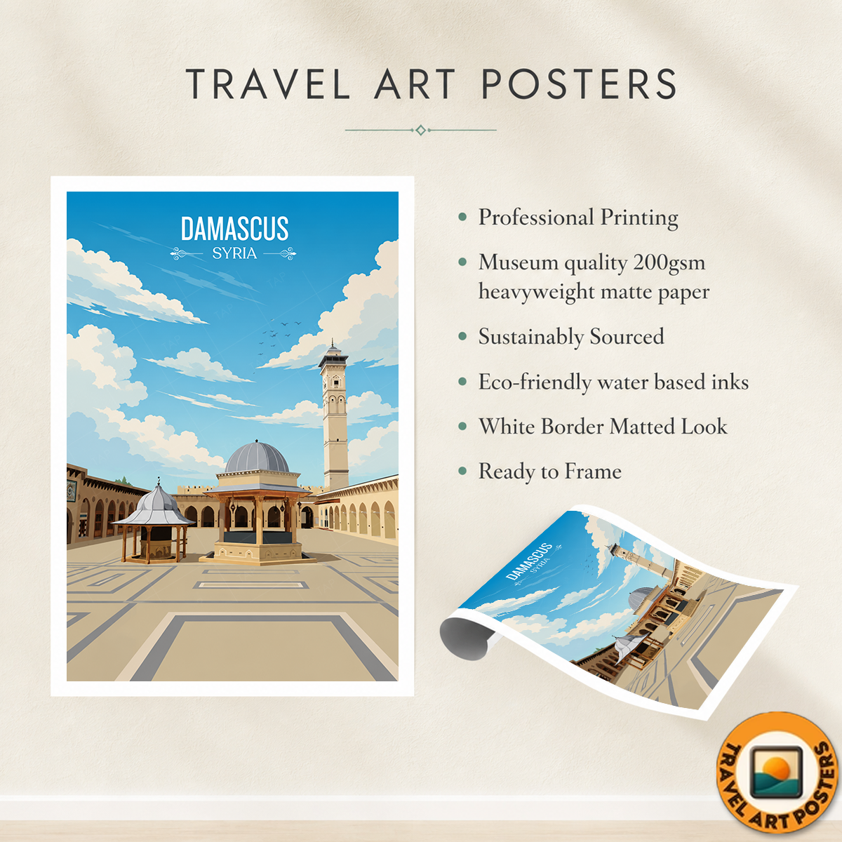 Damascus - Syria - Travel Poster Print Modern Style Wall Art