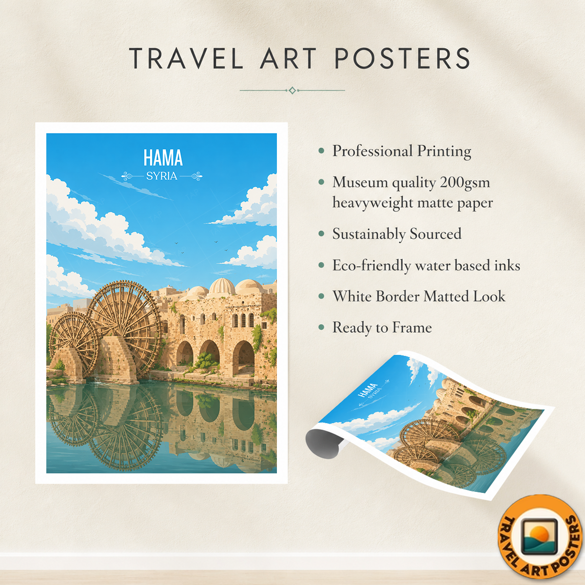 Hama - Syria - Travel Poster Print Modern Style Wall Art
