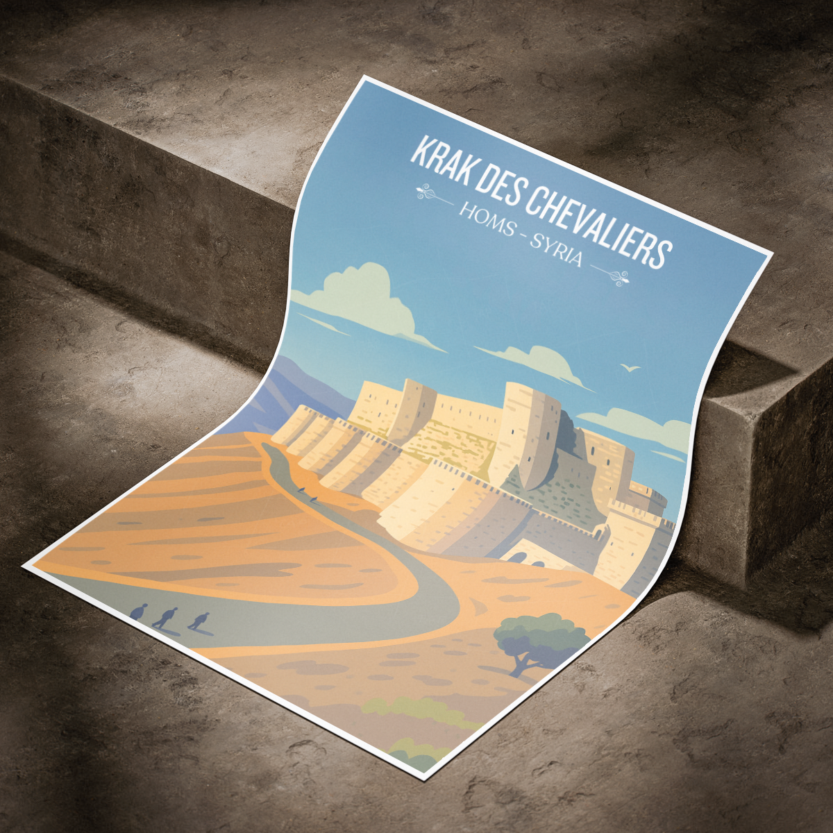 Krak des Chevaliers - Syria - Travel Poster Print Modern Style Wall Art