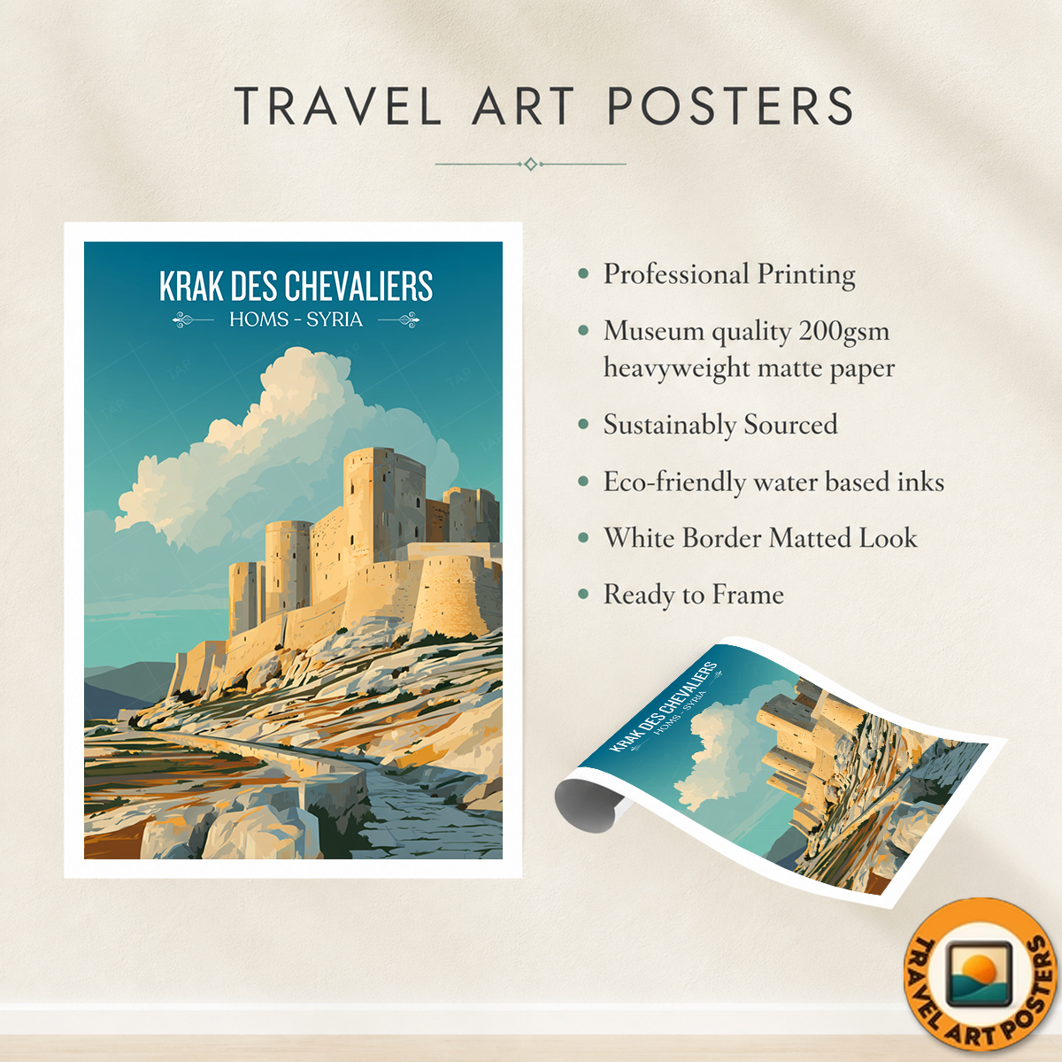 Krak des Chevaliers Theatre - Syria - Travel Poster Print Modern Style Wall Art