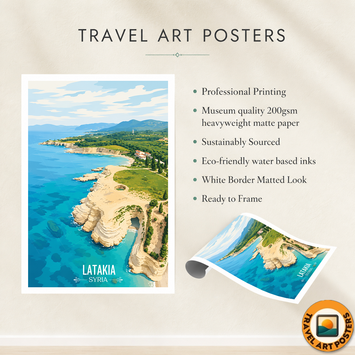 Latakia - Syria - Travel Poster Print Modern Style Wall Art