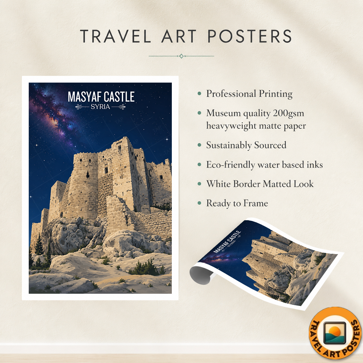 Masyaf Castle - Syria - Travel Poster Print Modern Style Wall Art