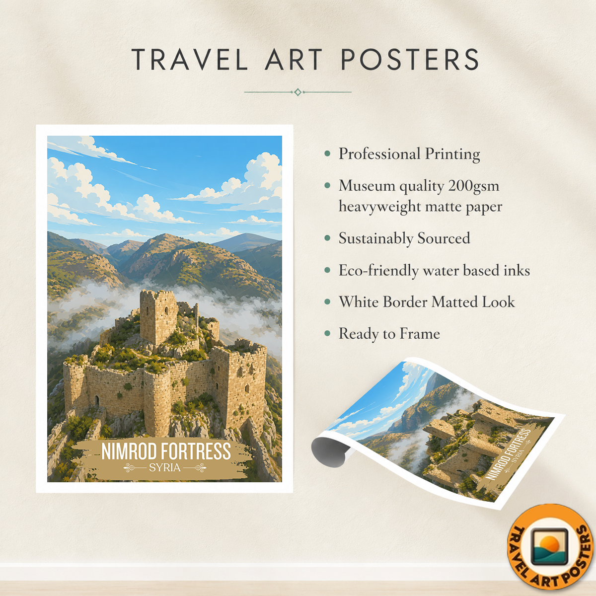 Nimrod Fortress - Syria - Travel Poster Print Modern Style Wall Art